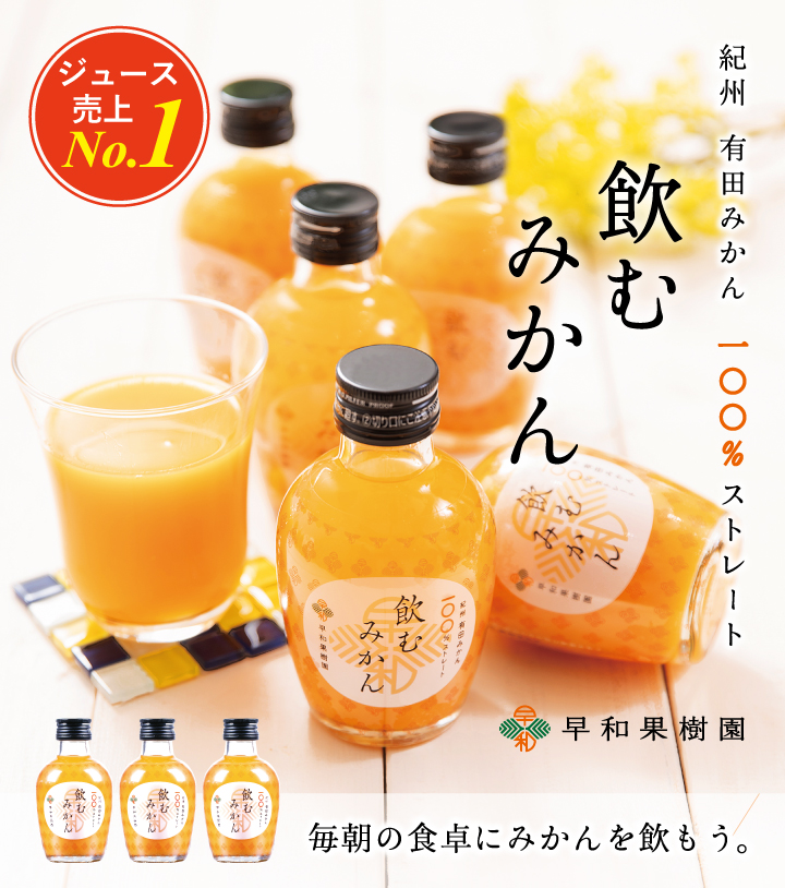 和歌山有田みかん使用、みかんジュース（100％ストレート）飲むみかん